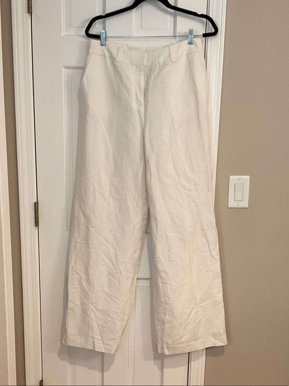 Calvin Klein Off-White Wide-Leg Linen-Blend Pants
